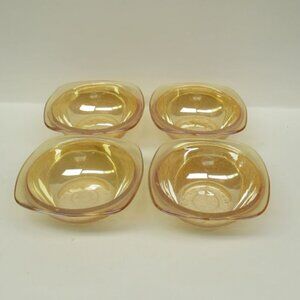 4 -Jeannette Glass Iridized FLORAGOLD Louisa 4 1/2 In Square Dessert Fruit Bowls